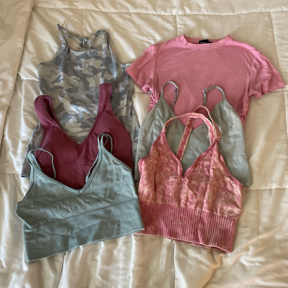 Assorted Women's Tops in Pink, Green, and Gray